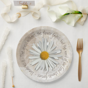 Bible Verse Daisy Flower - Christian - Isaiah 40:8 Paper Plate