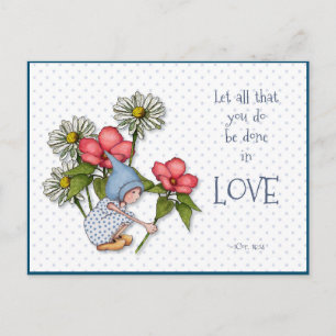 Bible Verse Do Everything in LOVE, Child, Flowers Postcard