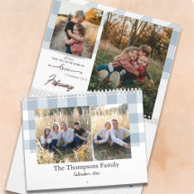 Bible Verse Dusty Blue Buffalo Plaid Family Photo