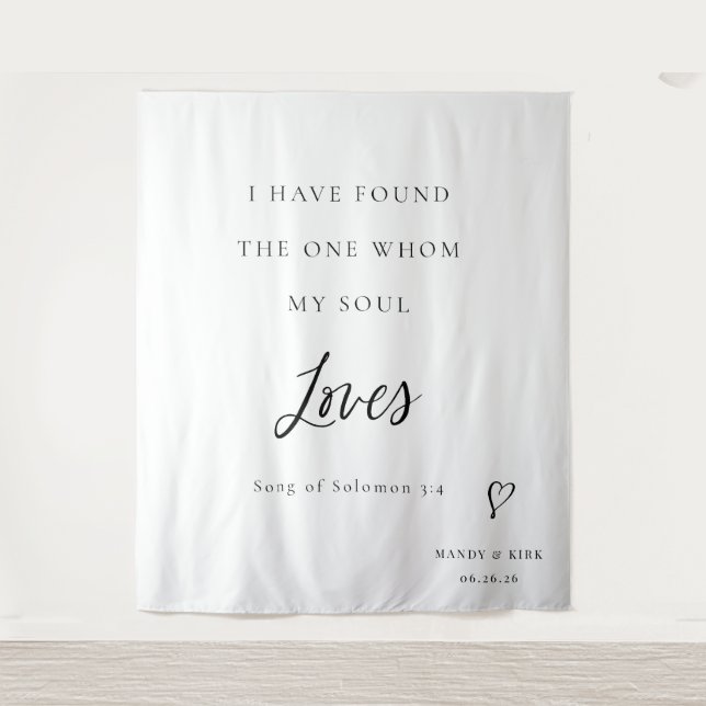 Bible Verse Elegant Calligraphy Wedding Backdrop  Tapestry (Front)