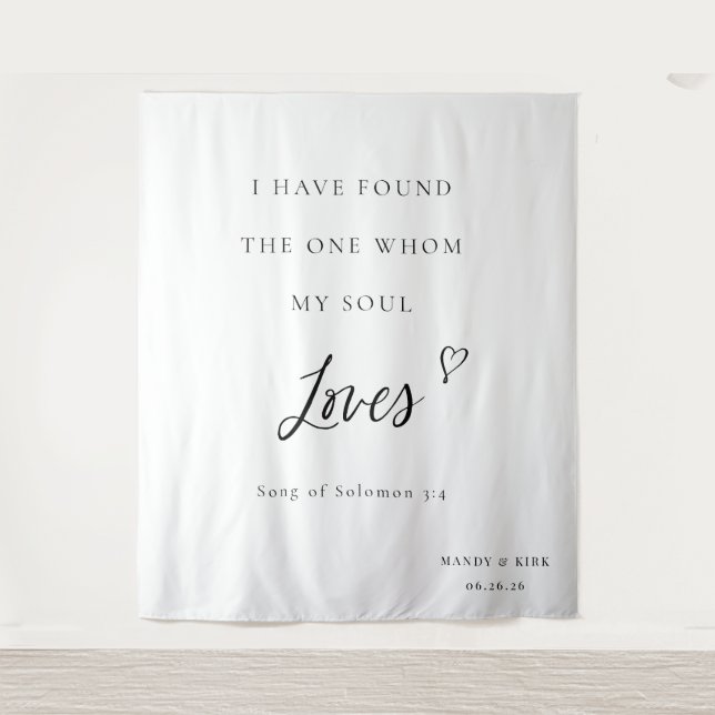 Bible Verse Elegant Calligraphy Wedding Backdrop  Tapestry (Front)