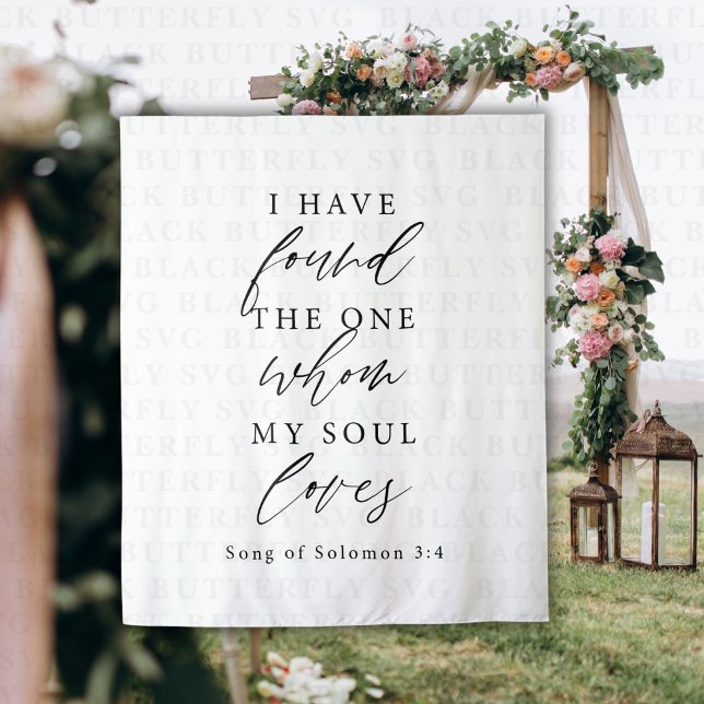 Bible Verse Elegant Calligraphy Wedding Backdrop  Tapestry (Beautiful Bible Verse Wedding Decor Backdrop)