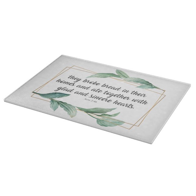 Bible Verse Elegant Green Leaf Acts 2:46 Gift Cutting Board (Corner)