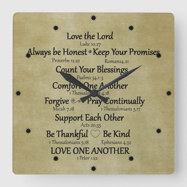 Bible Verse Family Rules Square Wall Clock (Front)