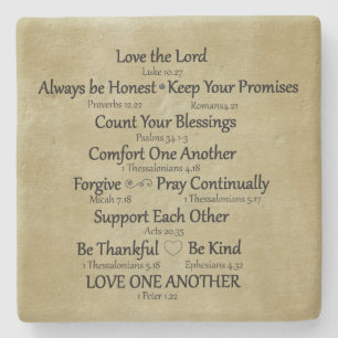 Bible Verse Family Rules Stone Coaster