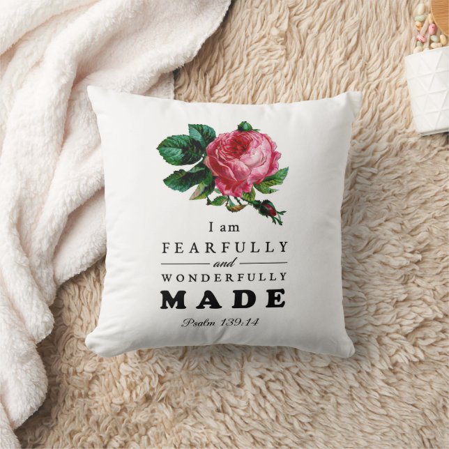 Bible Verse Fearfully and Wonderfully Made Rose Cushion (Blanket)