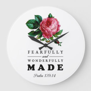 Bible Verse Fearfully and Wonderfully Made Rose Large Clock