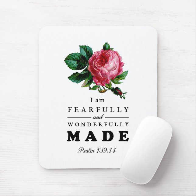 Bible Verse Fearfully and Wonderfully Made Rose Mouse Pad (With Mouse)
