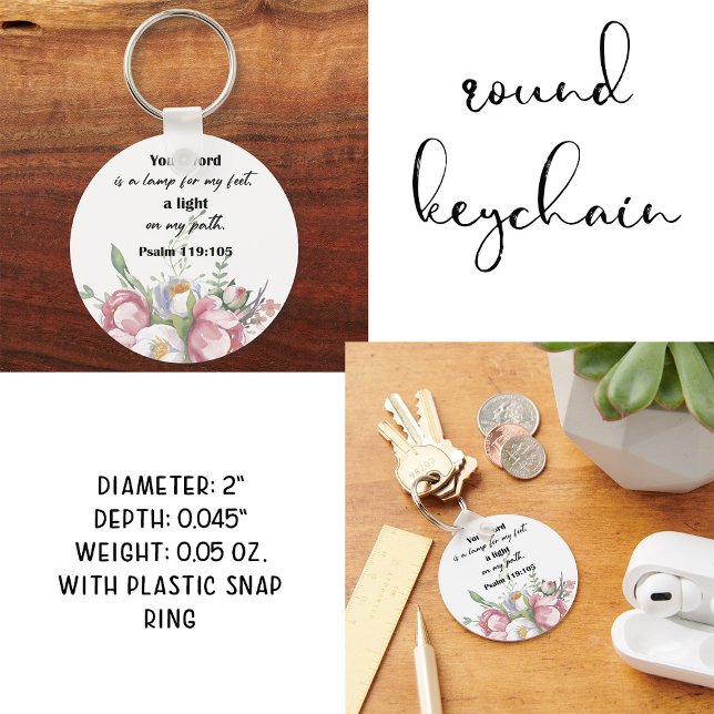 Bible Verse Floral Psalm Round Keychain (Creator Uploaded)