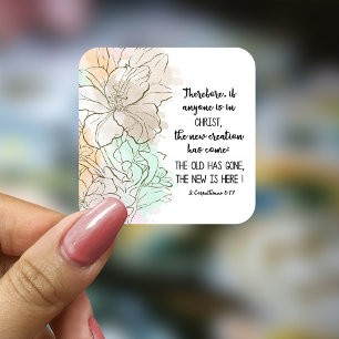 Bible Verse Floral Square Sticker