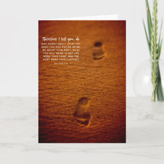 Bible Verse Footprints Sand Matthew 6:25 Card