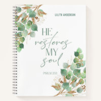 Bible Verse Green Gold Leaves Notebook