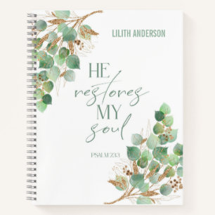 Bible Verse Green Gold Leaves Notebook