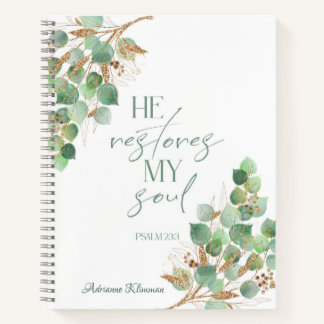 Bible Verse Green Gold Leaves  Notebook