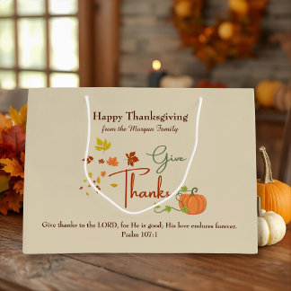 Bible Verse Happy Thanksgiving | Custom Name  Large Gift Bag