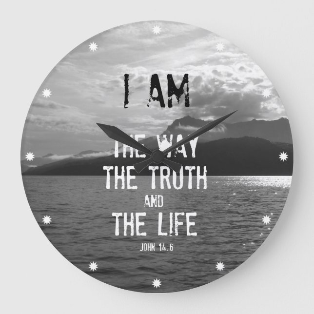 Bible Verse: I am the Way, Truth, Life Large Clock (Front)