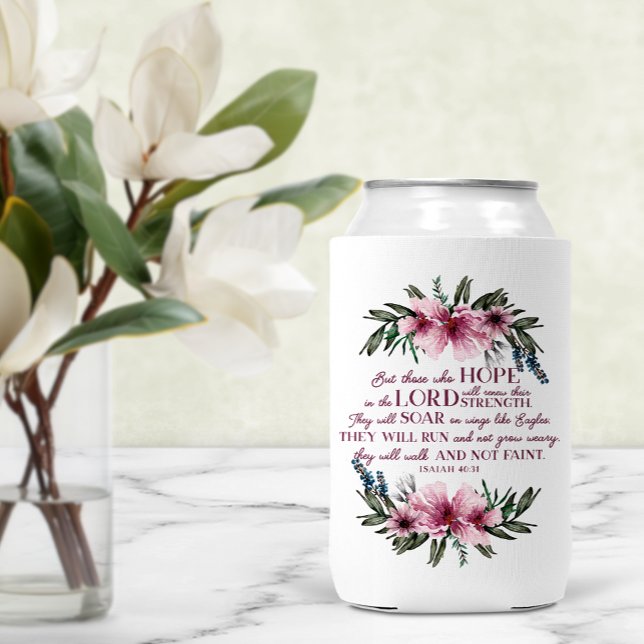 Bible Verse Isaiah 40 Pink Floral Can Cooler (Creator Uploaded)