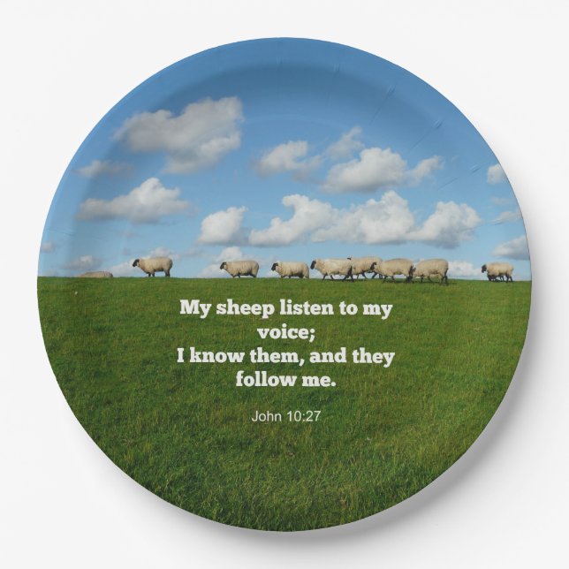 Bible verse, John 10:27, My sheep... Paper Plate (Front)