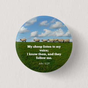 Bible verse, John 10:27, sheep, 3 Cm Round Badge