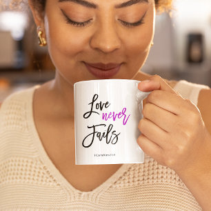 Bible verse   Love never fails Coffee Mug
