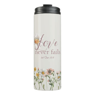 Bible Verse 'Love Never Fails' Elegant Wildflower  Thermal Tumbler