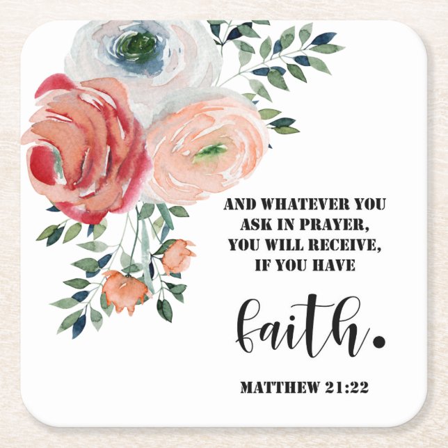 Bible verse Matthew Floral  Square Paper Coaster (Front)