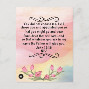Bible Verse Memory Card for John 15:16 NIV Postcar