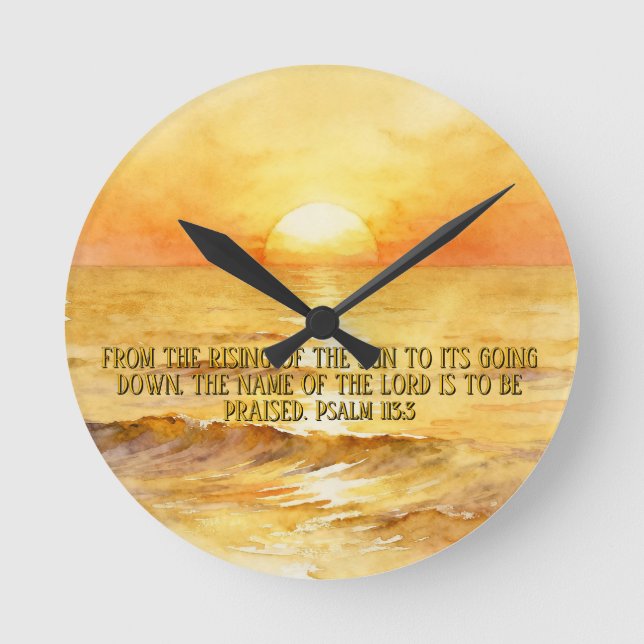 Bible Verse Personalized Sunrise Ocean Wall Clock (Front)