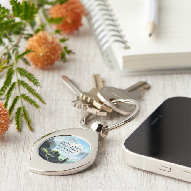 Bible verse, Phil 4:13, I can do all things... Key Ring (Side)