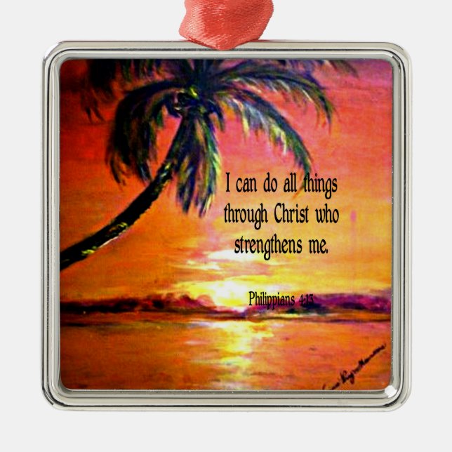 Bible verse, Philippians 4:13 Bathroom Set Metal Ornament (Front)