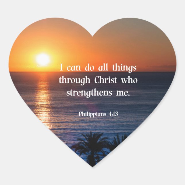 Bible verse, Philippians 4:13, Heart Sticker (Front)