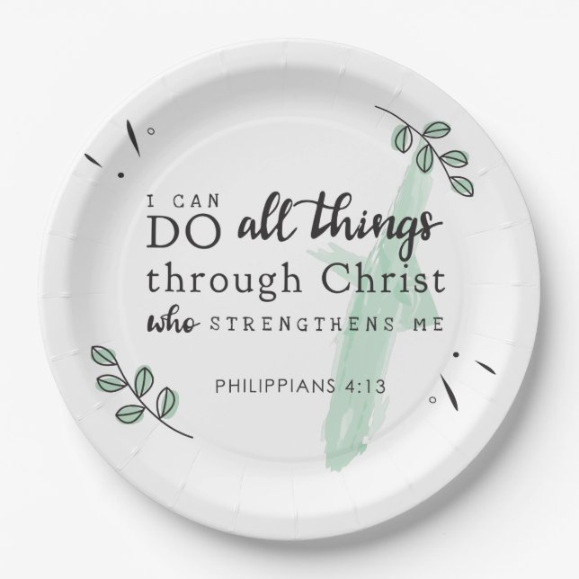 Bible Verse Philippians 4:13 Paper Plates (Front)