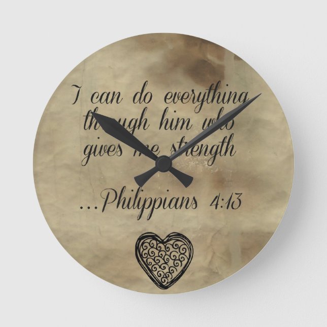 Bible Verse Philippians 4:13 Round Clock (Front)