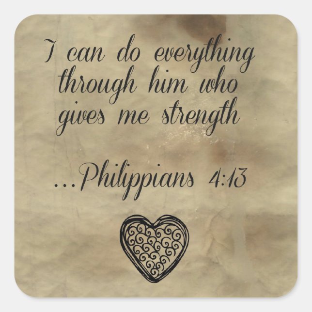 Bible Verse Philippians 4:13 Square Sticker (Front)