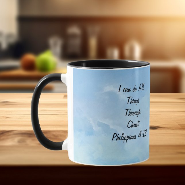 Bible Verse Philippians Blue and Black Typography Mug (Creator Uploaded)