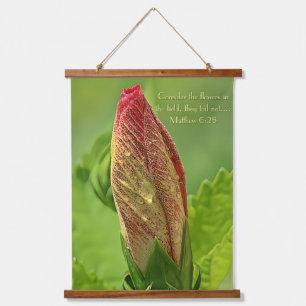 Bible Verse Photo, Hibiscus Flower with Water Drop Hanging Tapestry