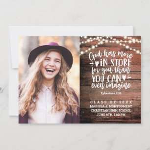 Bible Verse Photo Rustic String Lights Graduation Announcement