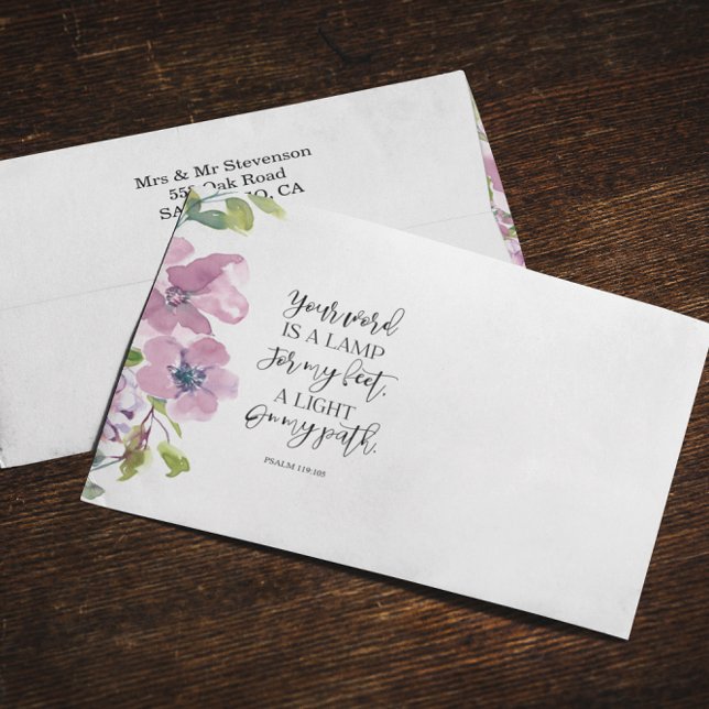 Bible Verse Pink Floral Return Address  Envelope (Creator Uploaded)