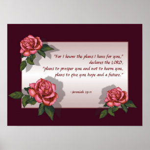 Bible Verse: Pink Roses: Jeremiah 29:11: Art Poster