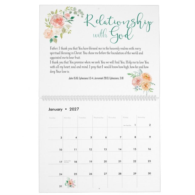 Bible Verse Prayer Floral Custom Calendar (Jan 2027)