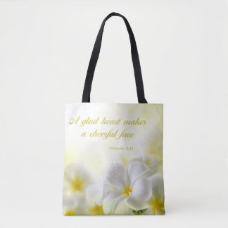 Bible Verse | Proverbs 15:13 | Yellow Floral Tote Bag