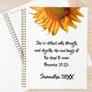 Bible Verse Proverbs 31:25 Sunflower Custom Quote Planner