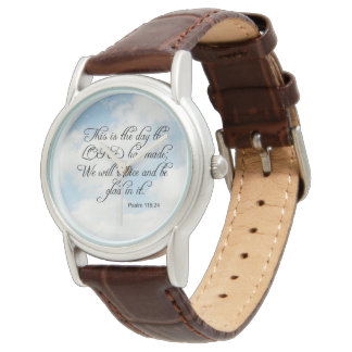 Bible Verse Psalm 118-24 Over Sky Wrist Watch