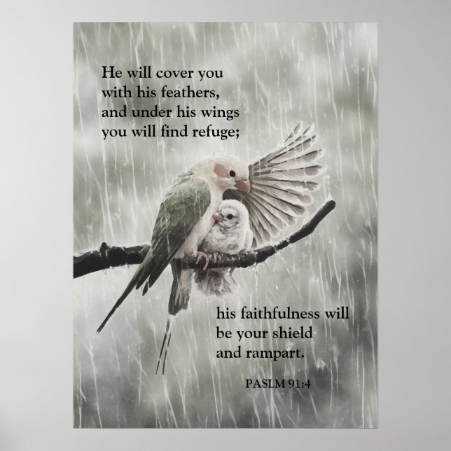 Bible Verse Psalm 91:4 - Christian Faith Poster (Front)