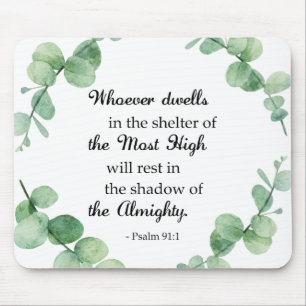 Bible verse Psalm 91 Eucalyptus Wreath Christian Mouse Pad