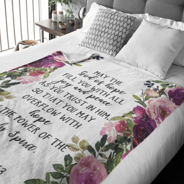 Bible verse Purple Floral Fleece Blanket (Creator Uploaded)