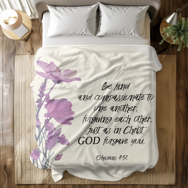 Bible verse Purple floral Fleece Blanket (Creator Uploaded)