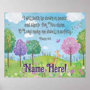 Bible Verse Quote Baby Girl Nursery Woodland Art Poster