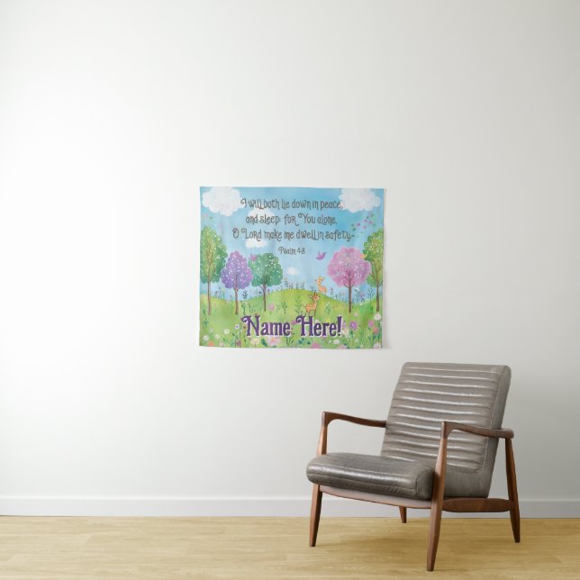 Bible Verse Quote Baby Girl Nursery Woodland Art Tapestry (In Situ (Horizontal))