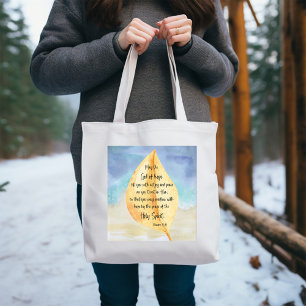 Bible verse Romans Yellow Blue Tote Bag